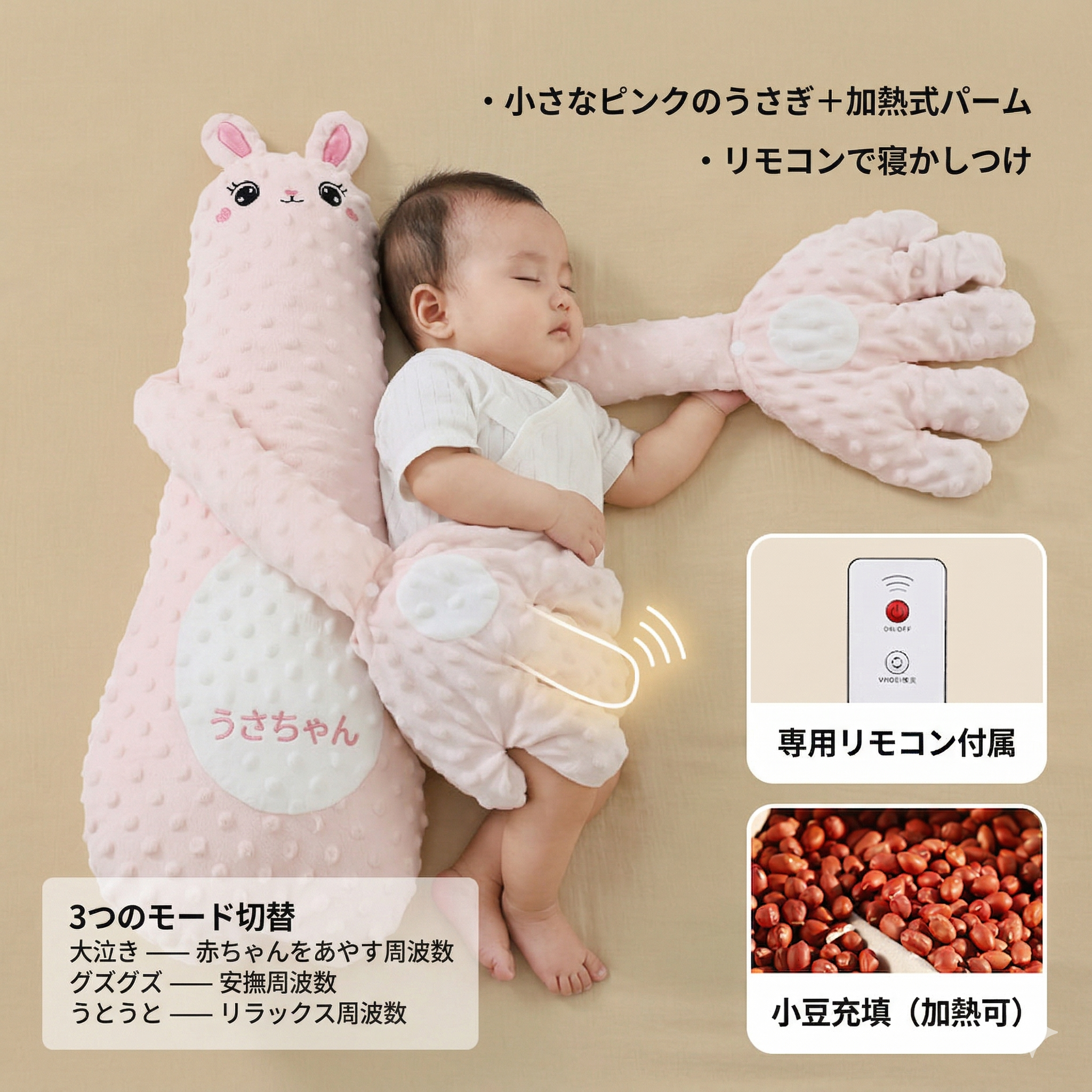 Baby soothing hand cuddling to sleep, patting baby to calm down, baby lying down to sleep, baby anti-startle pillow, patting bottom to soothe baby.